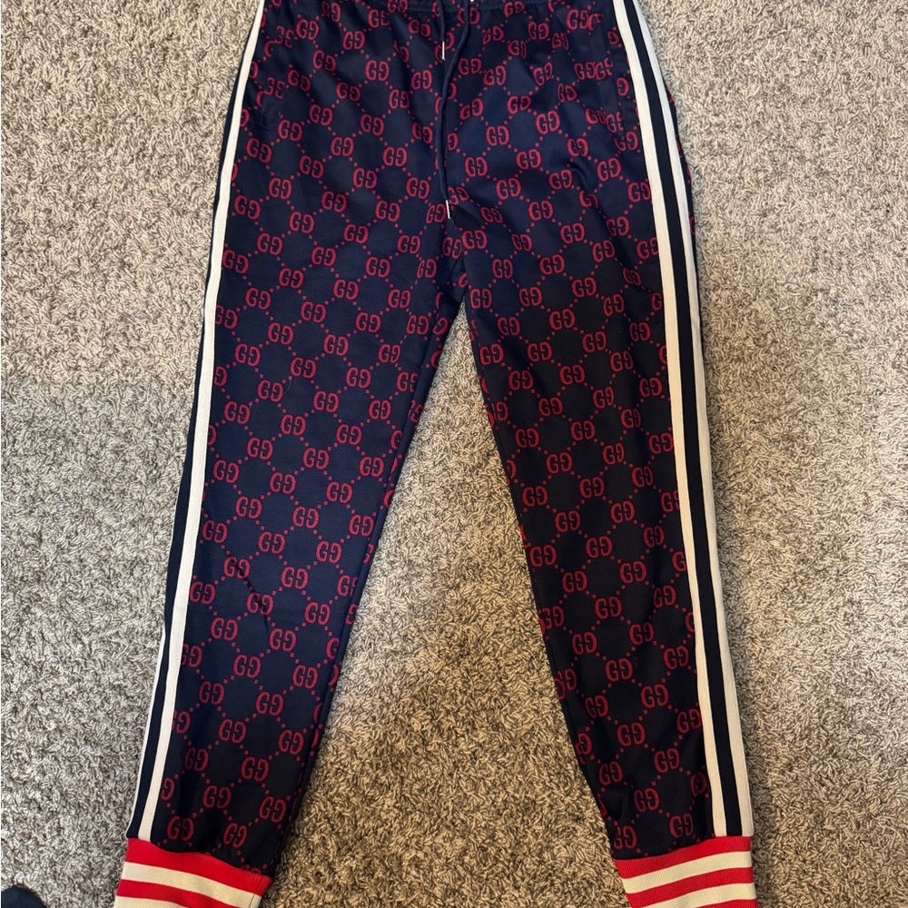 Gucci Red Monogram Sweatpants - Size Large